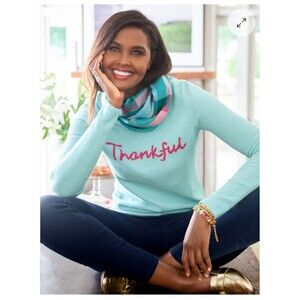 Talbots Sweater Womens Large Thankful Pullover Embroidered Crewneck Soft Knit
